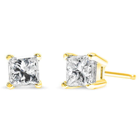 14K Yellow Gold 1/4 Cttw Princess-Cut Square Near Colorless Diamond Classic 4-Prong Solitaire Stud Earrings (H-I Color, I1-I2 Clarity)